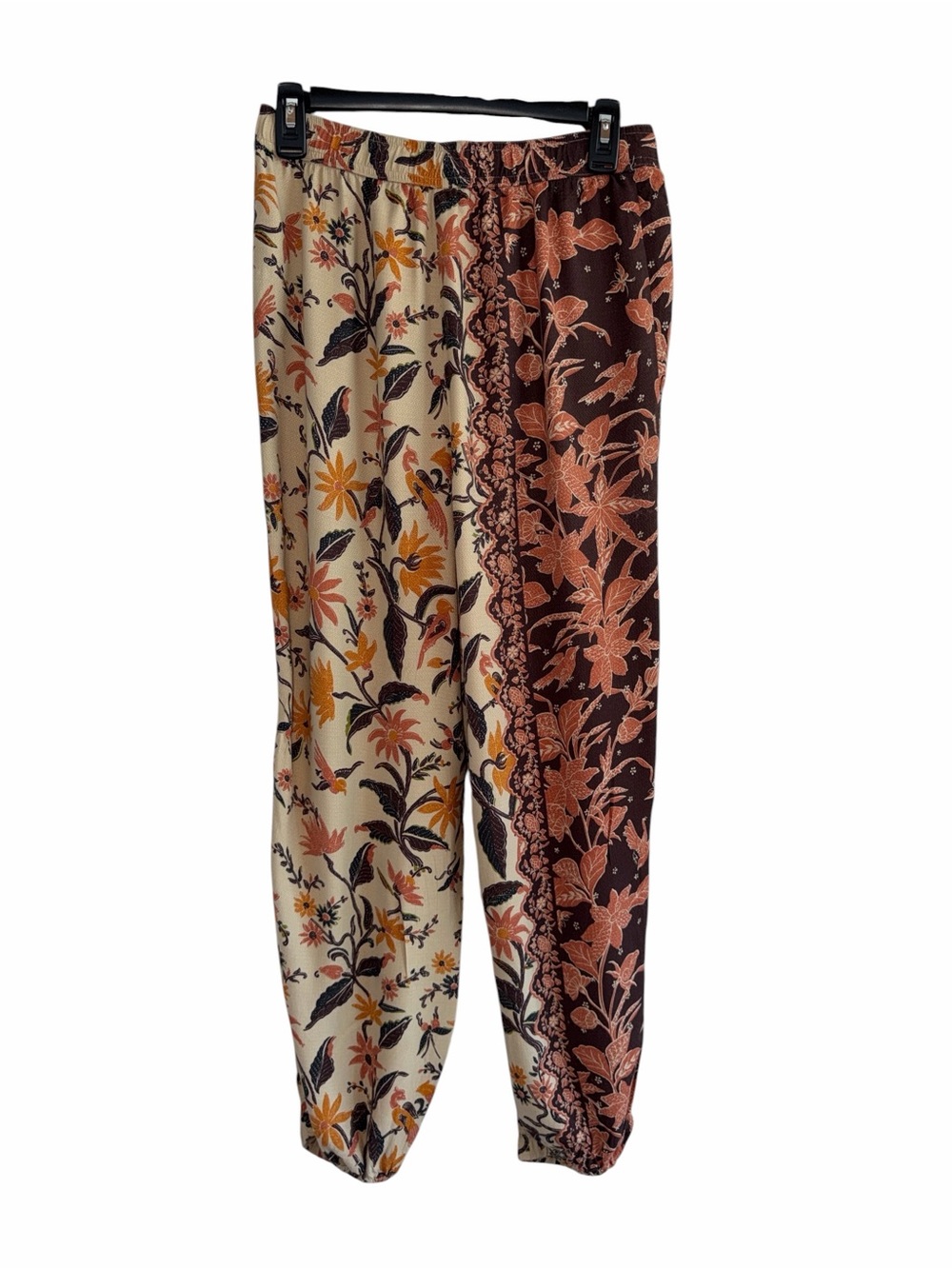 Anthropologie Smocked Balloon Leg Pants Jogger Leaf Floral Beige Brown Size 4 - Picture 8 of 14